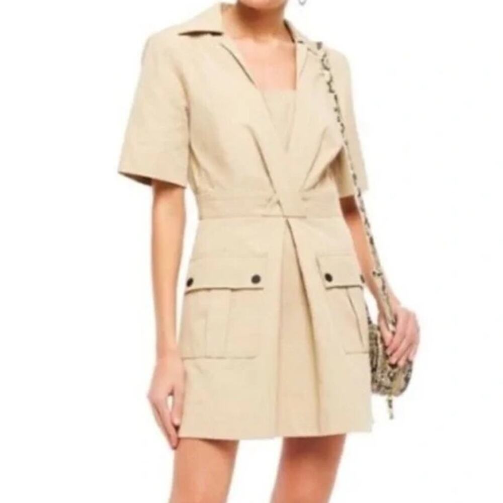 Sandro Paris Kassandre Mini Collared Safari Dress Khaki Tan Women Size 42 US 10
